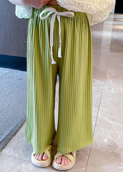Modern Green Striped Patchwork Tie Waist Ice Silk Pants