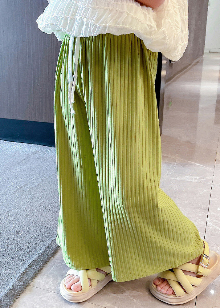 Modern Green Striped Patchwork Tie Waist Ice Silk Pants