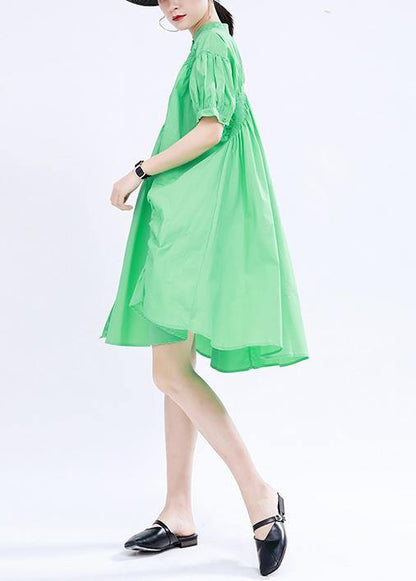 Modern Green Asymmetrical Design Cotton Summer Dress