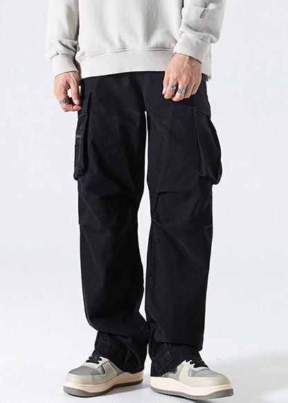 Modern Grey Pockets High Waist Cotton Pants Spring