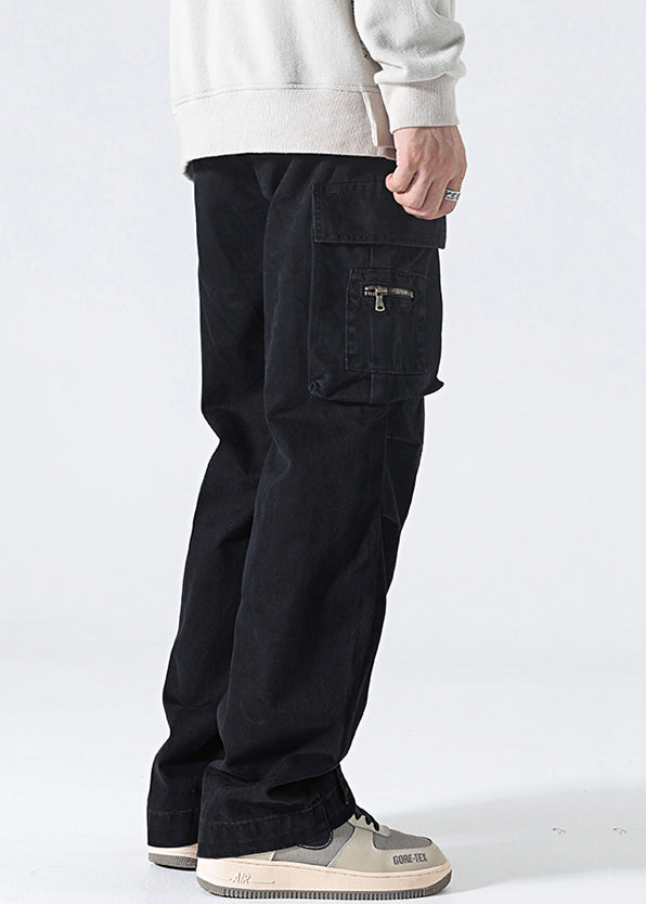 Modern Grey Pockets High Waist Cotton Pants Spring