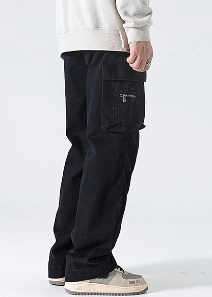 Modern Grey Pockets High Waist Cotton Pants Spring