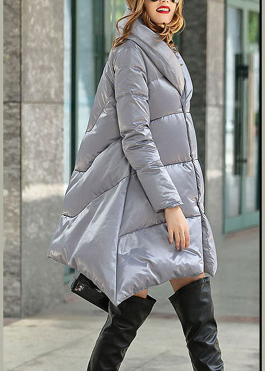 Modern Grey Asymmetrical Design Thick Winter Duck Down Coat