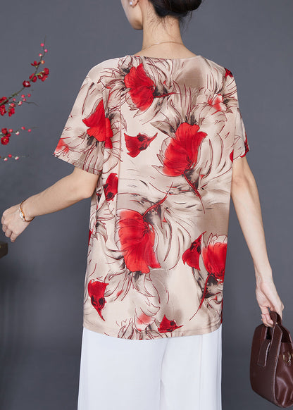 Modern Khaki Oversized Button Silk Shirt Top Summer