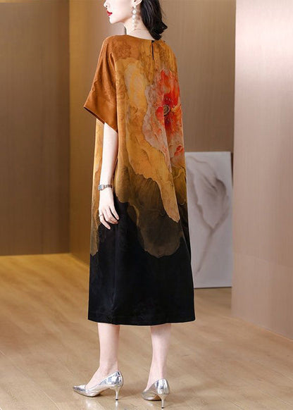 Modern Khaki Oversized Print Silk Dress Summer