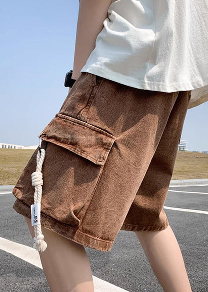 Modern Light Blue Pockets Drawstring Denim Shorts Summer