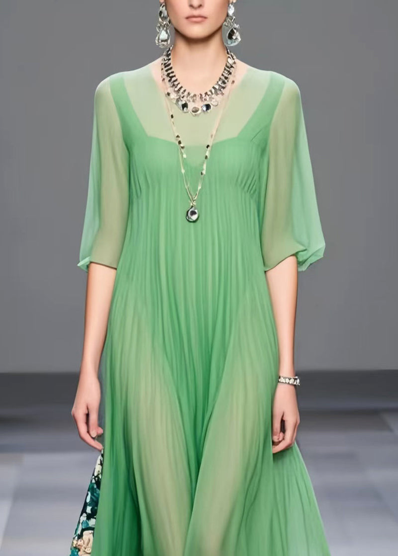 Modern Light Green Oversized Patchwork Chiffon Vacation Dresses Half Sleeve