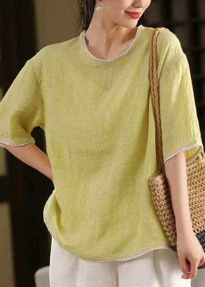 Modern Light Green Oversized Patchwork Linen Tanks Summer