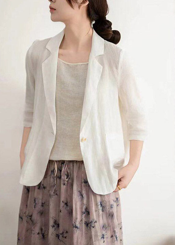 Modern Light Grey Notched Patchwork Linen Coats Half Sleeve