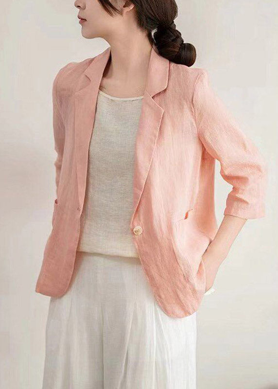 Modern Light Grey Notched Patchwork Linen Coats Half Sleeve