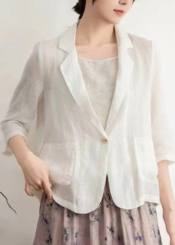 Modern Light Grey Notched Patchwork Linen Coats Half Sleeve