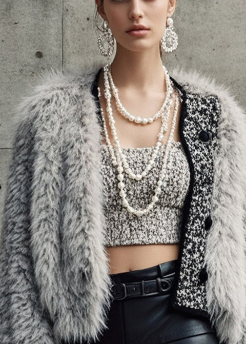 Modern Light Grey Warm Faux Mink Hair Coats Spring
