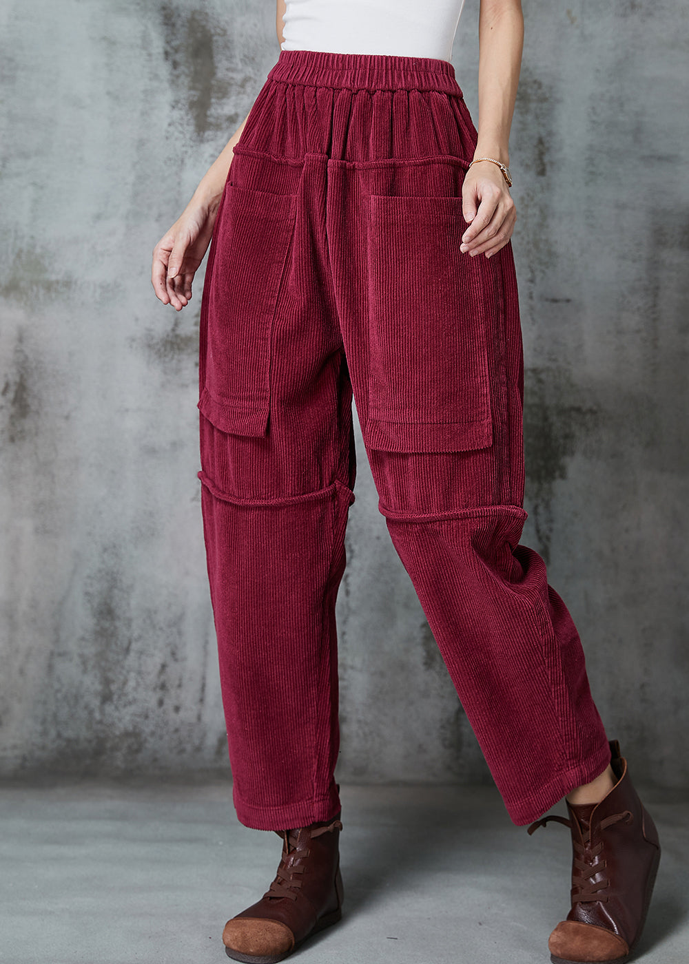 Modern Mulberry Oversized Pocketspatchwork Corduroy Pants Spring