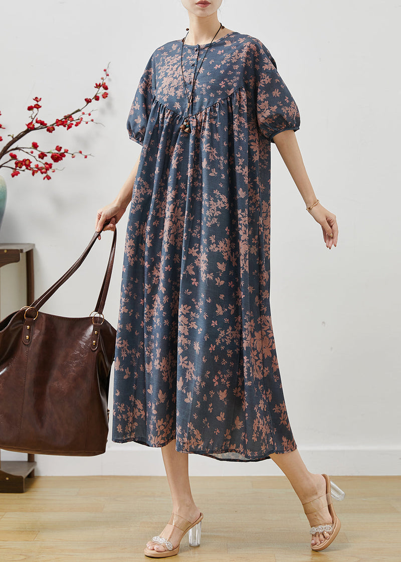 Modern Navy Oversized Print Linen Robe Dresses Summer