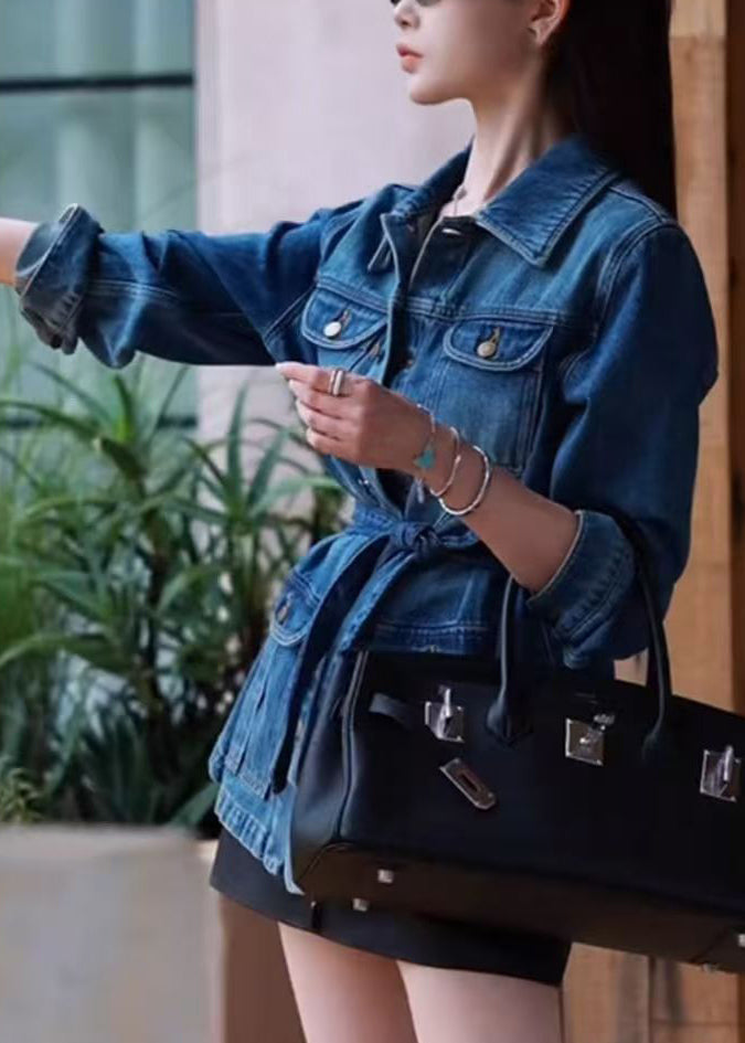 Modern Navy Tunic With Pockets Denim Jacket Spring