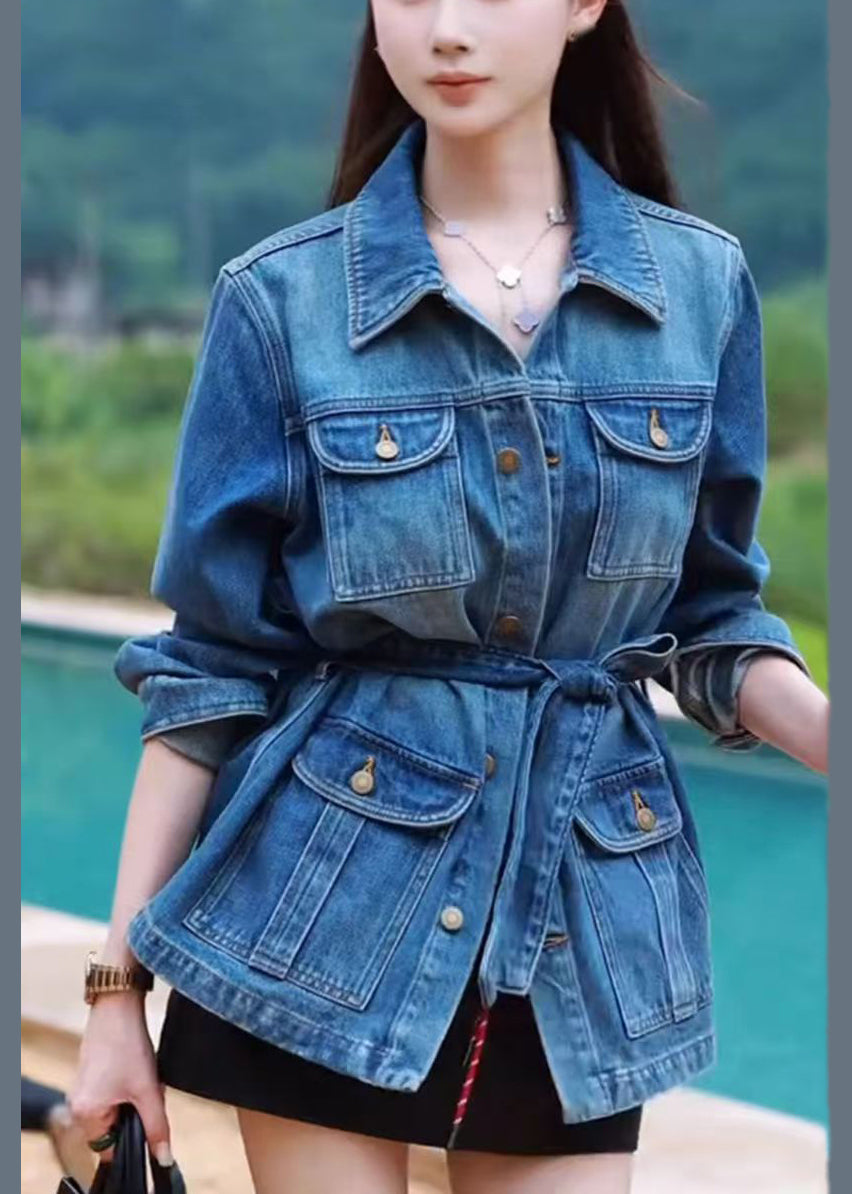 Modern Navy Tunic With Pockets Denim Jacket Spring