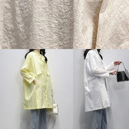 Modern Notched Ruffles Coats Yellow Daily Outwear