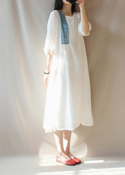 Modern O Neck Patchwork Clothes Photography White Loose Dresses