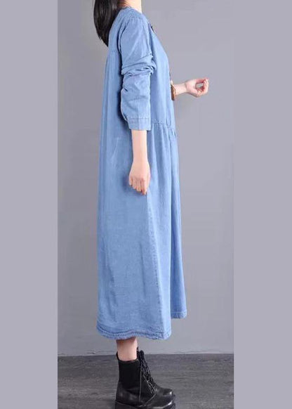 Modern O Neck Pockets Spring Ideas Blue Maxi Dresses