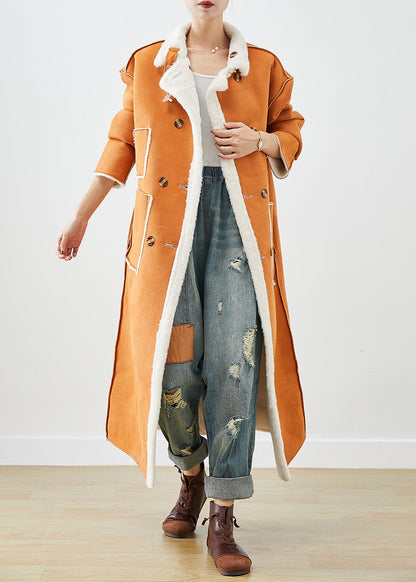 Modern Orange Double Breast Fuzzy Fur Fluffy Wear on Both Sides Coats Winter