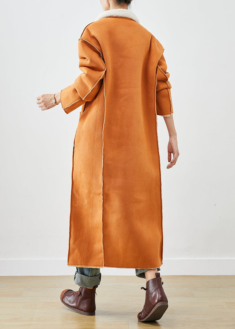Modern Orange Double Breast Fuzzy Fur Fluffy Wear on Both Sides Coats Winter