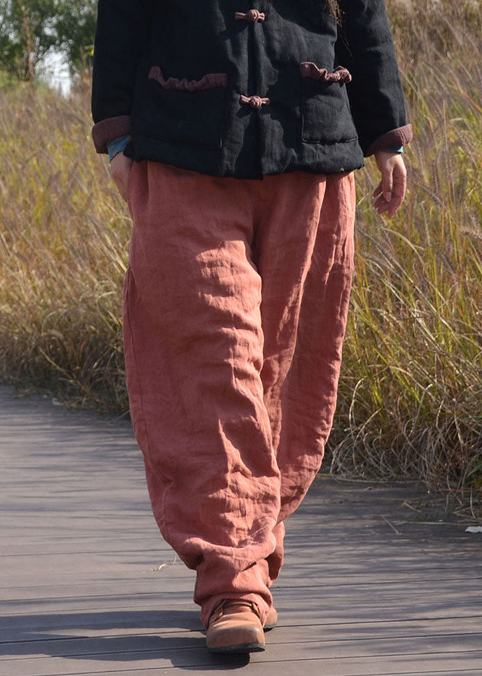 Modern Orange Loose Pockets Lantern Winter Pants
