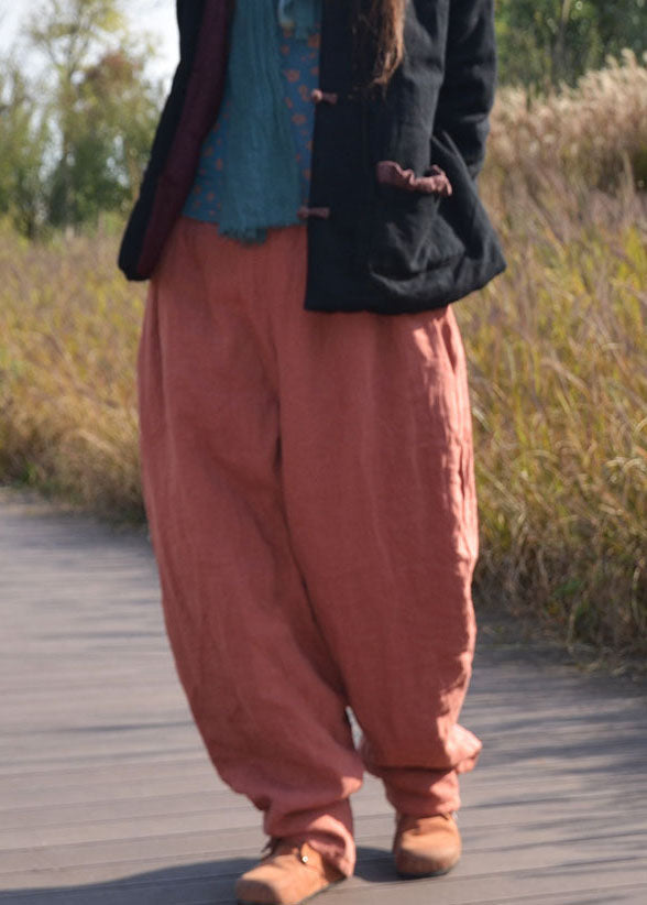 Modern Orange Loose Pockets Lantern Winter Pants