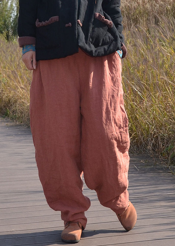 Modern Orange Loose Pockets Lantern Winter Pants