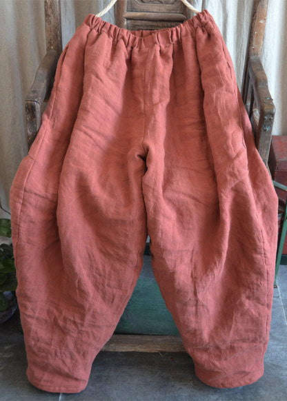 Modern Orange Loose Pockets Lantern Winter Pants