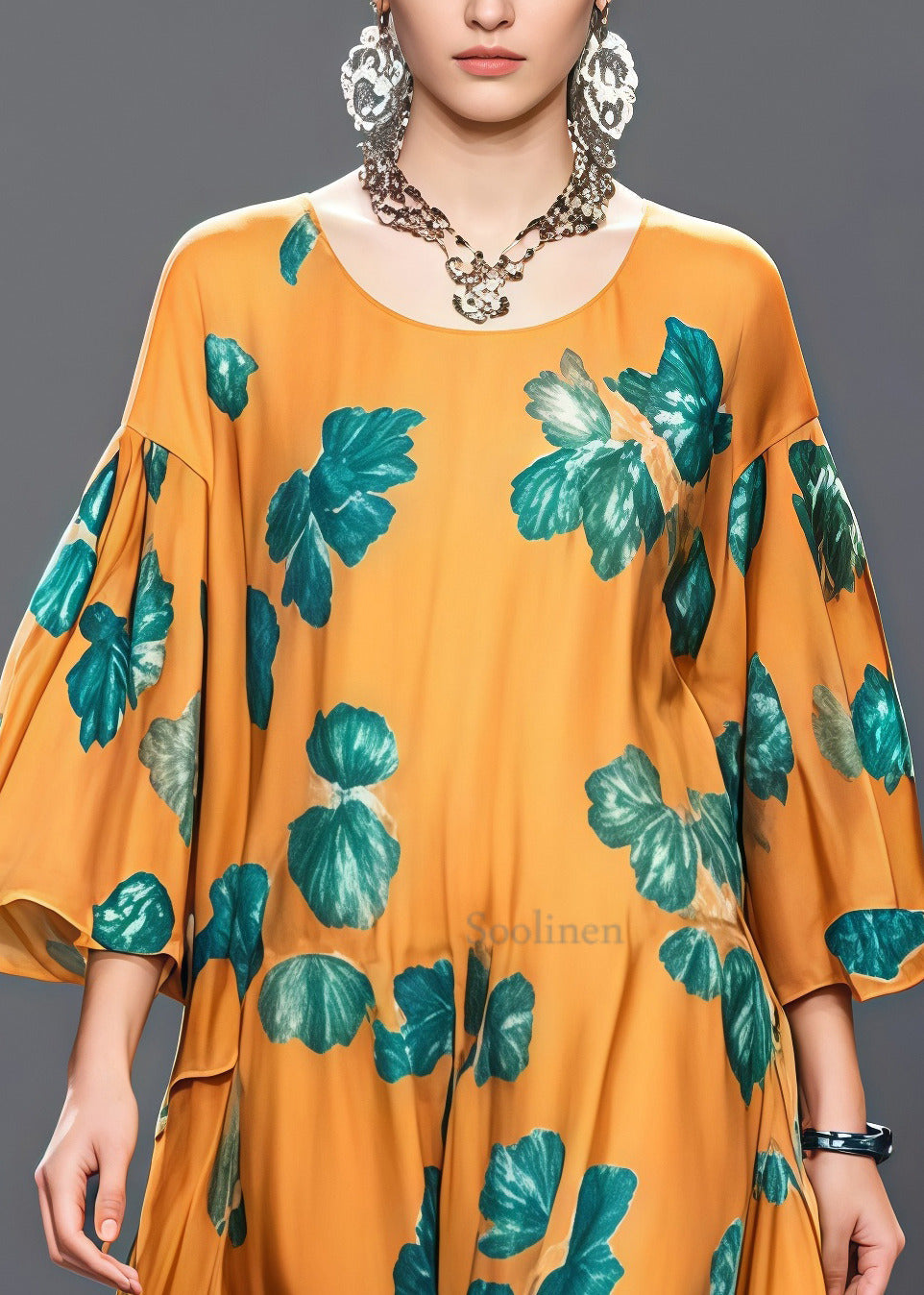 Modern Orange Oversized Print Chiffon Maxi Dresses Summer