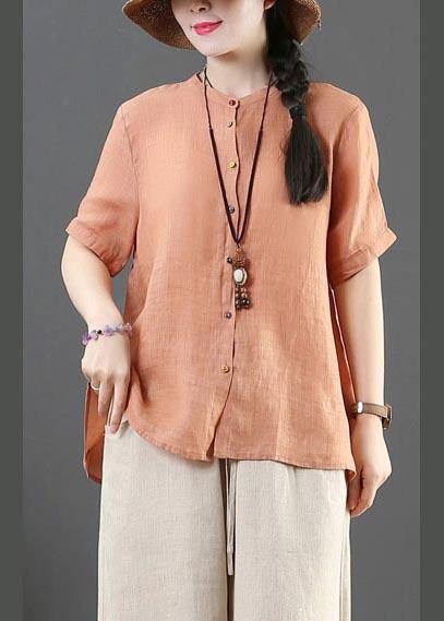 Modern Orange Stand Button Summer Shirt Top