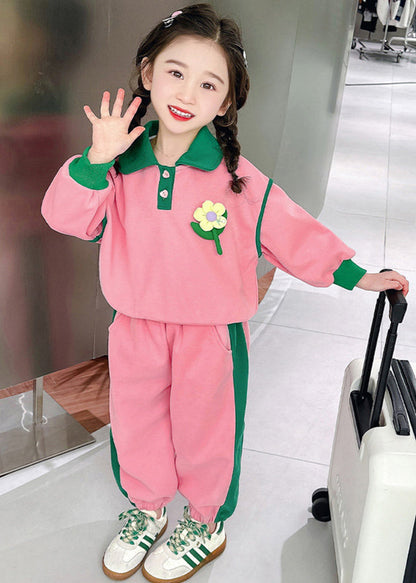 Modern Pink Peter Pan Collar Top and Lantern Pants Two Pieces Set Spring