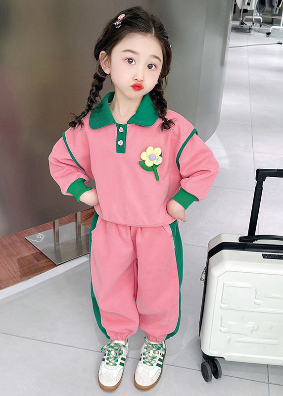 Modern Pink Peter Pan Collar Top and Lantern Pants Two Pieces Set Spring