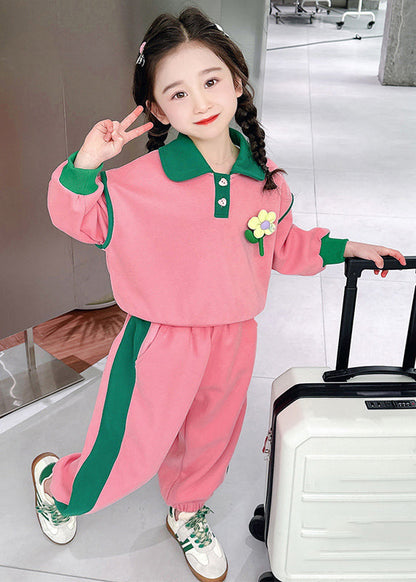 Modern Pink Peter Pan Collar Top and Lantern Pants Two Pieces Set Spring