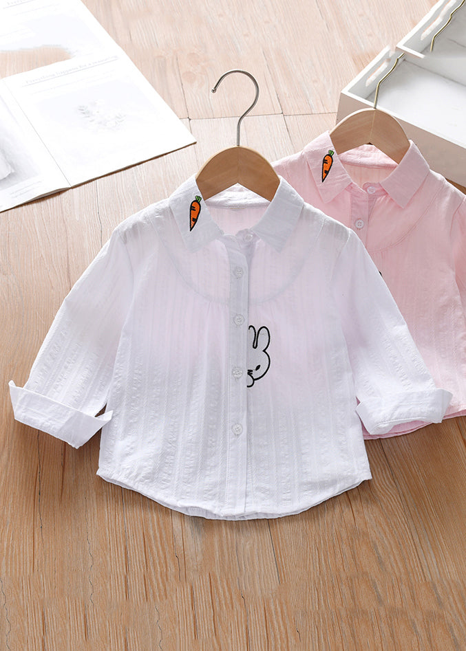 Modern Pink Peter Pan Collar Print Cotton Blouse Long Sleeve