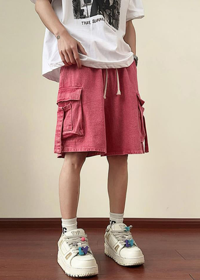 Modern Pink Pockets Elastic Waist Denim Shorts Summer