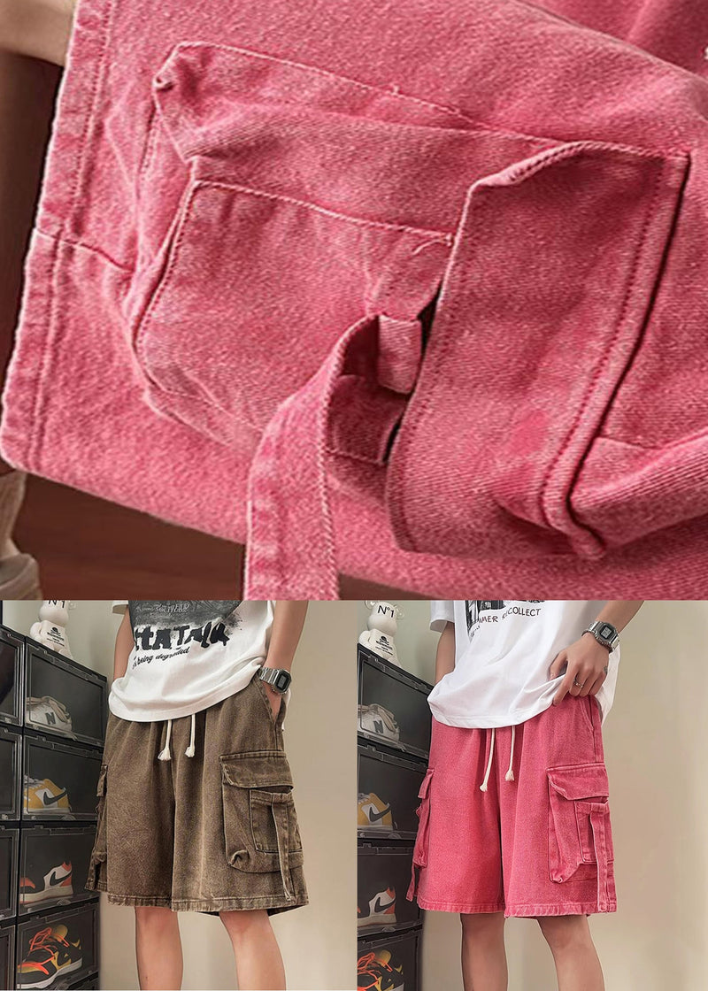 Modern Pink Pockets Elastic Waist Denim Shorts Summer