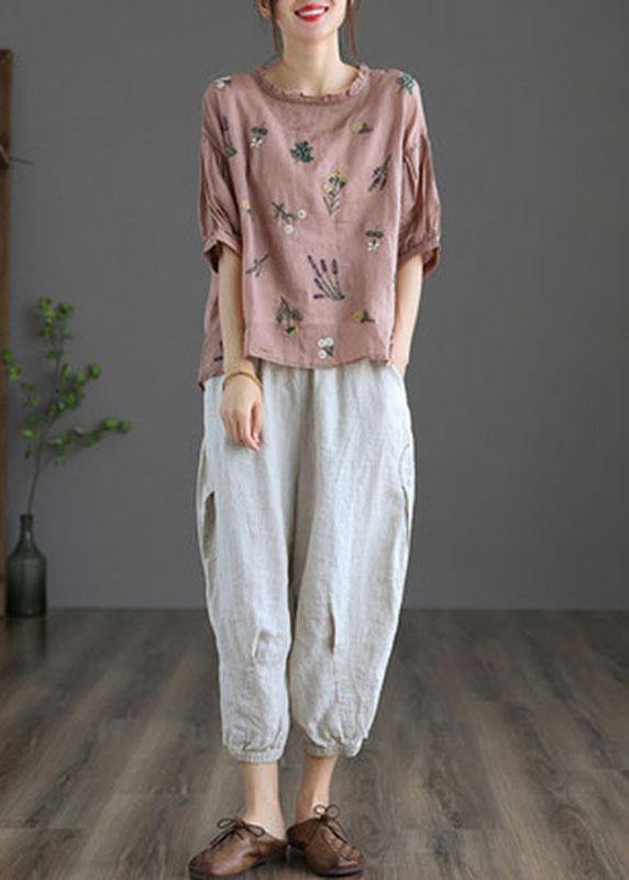 Modern Geometric Patterns Regular Embroideried Summer Half Sleeve