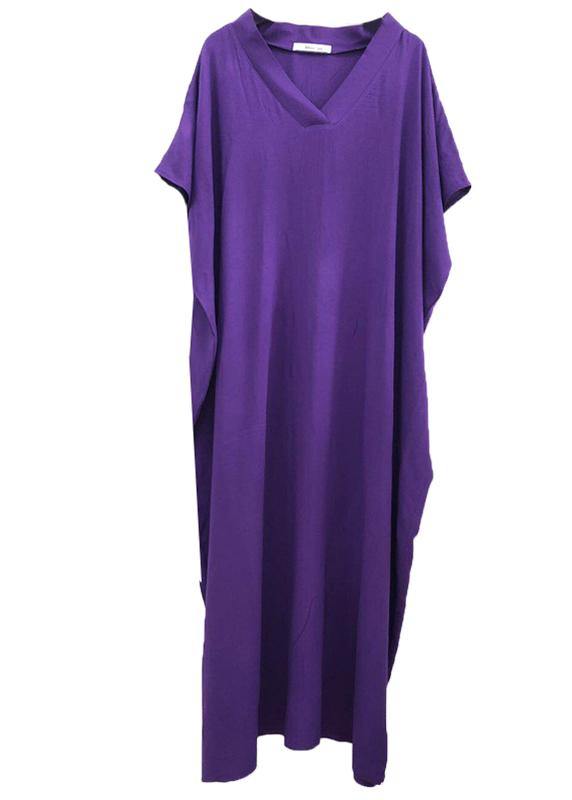 Modern Purple Clothes V Neck Baggy Dresses