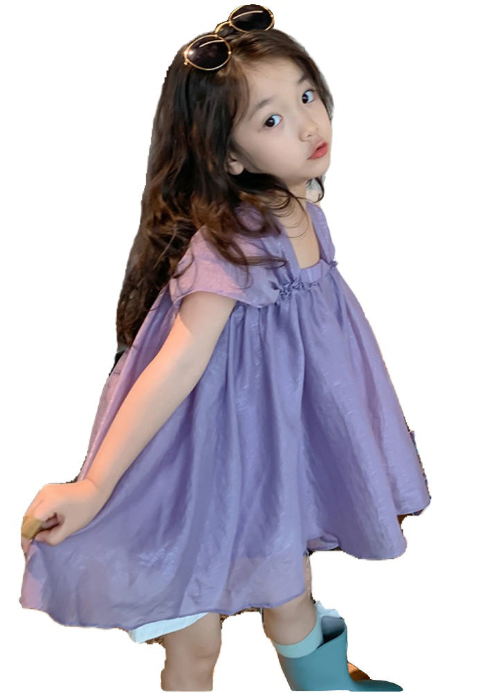 Modern Purple Slash Neck Patchwork Wrinkled Chiffon Mid Dress Summer