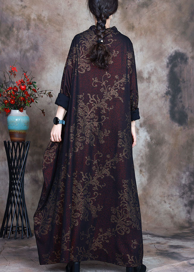 Modern Red Print Asymmetrical Design Fall Long Sleeve Holiday Dress