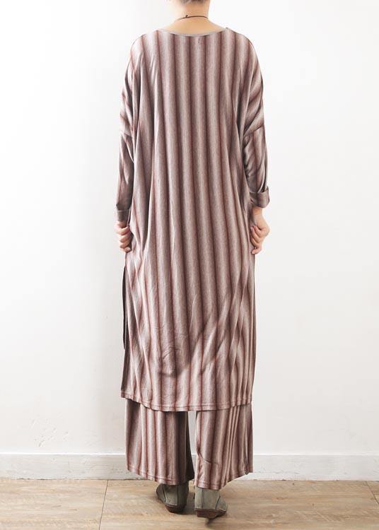 Modern Red Striped Cotton Asymmetrical Design Summer Two Pieces Set