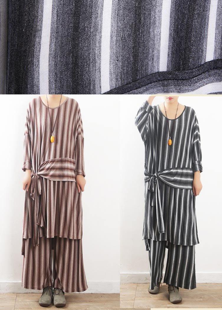 Modern Red Striped Cotton Asymmetrical Design Summer Two Pieces Set