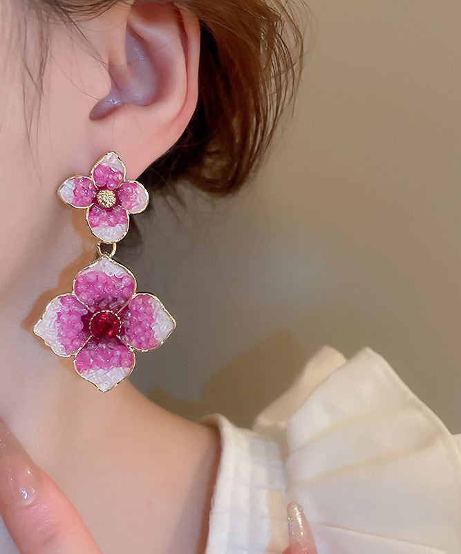 Modern Rose Gradient Color Alloy Zircon Drop Earrings