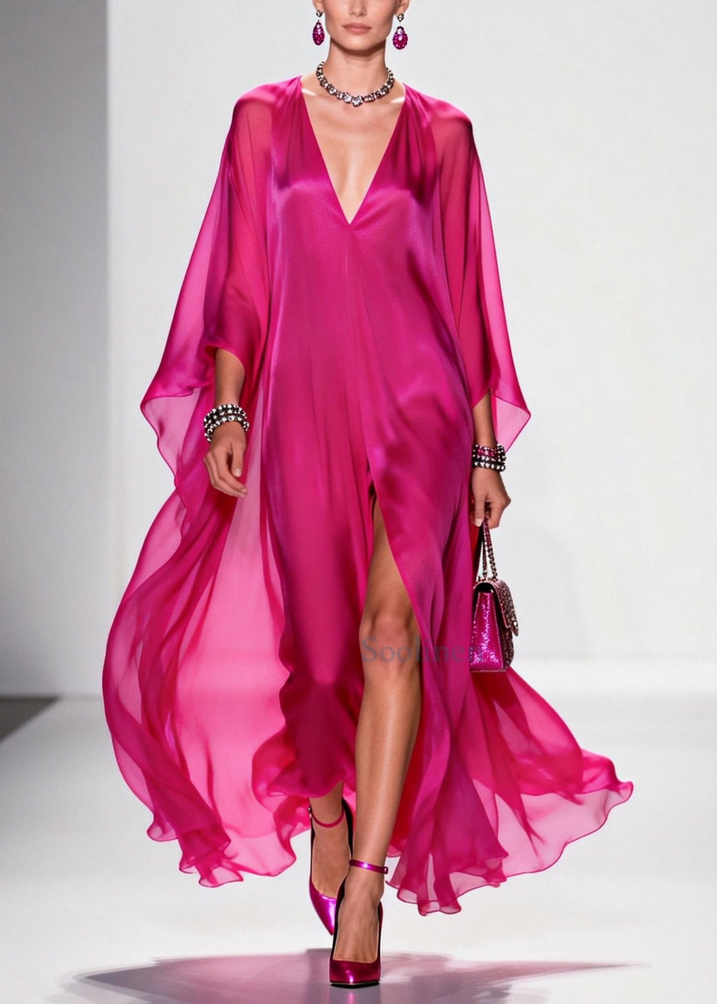 Modern Rose Oversized Side Open Chiffon Vacation Dresses Summer