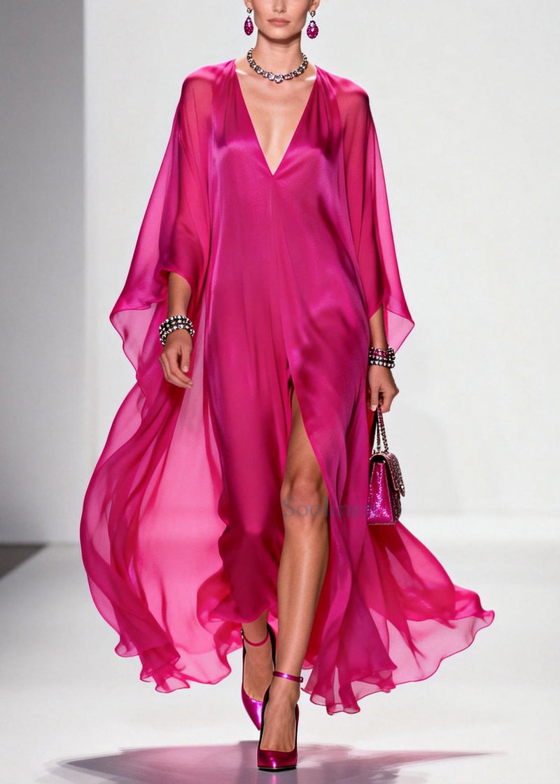 Modern Rose Oversized Side Open Chiffon Vacation Dresses Summer