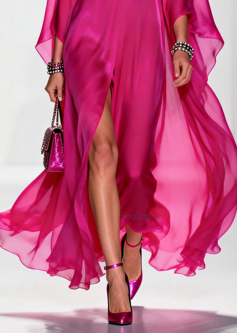 Modern Rose Oversized Side Open Chiffon Vacation Dresses Summer