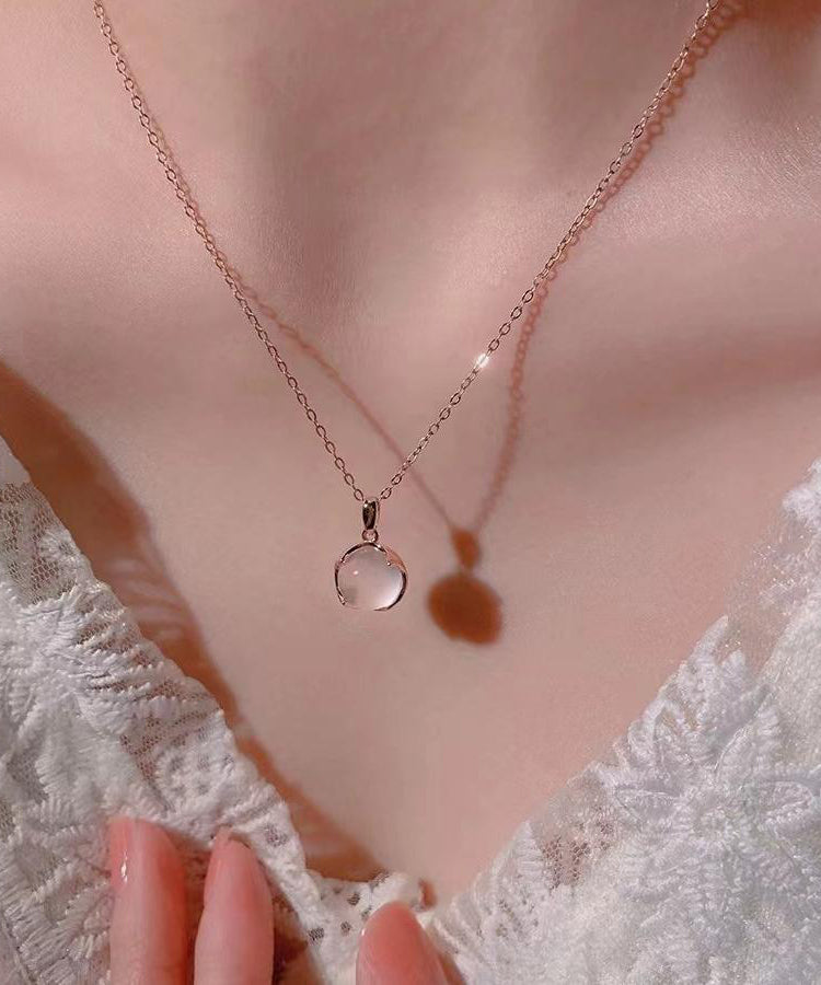 Modern Rose Sterling Silver Crystal Pendant Necklace Et038