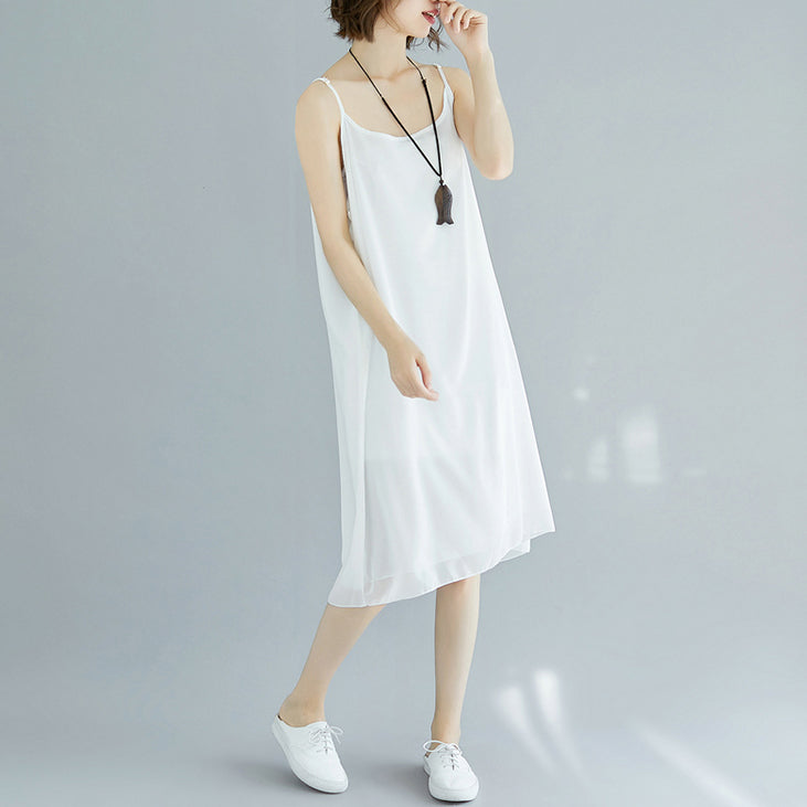 Modern Spaghetti Strap Chiffon Dresses Indian Sewing White Dresses