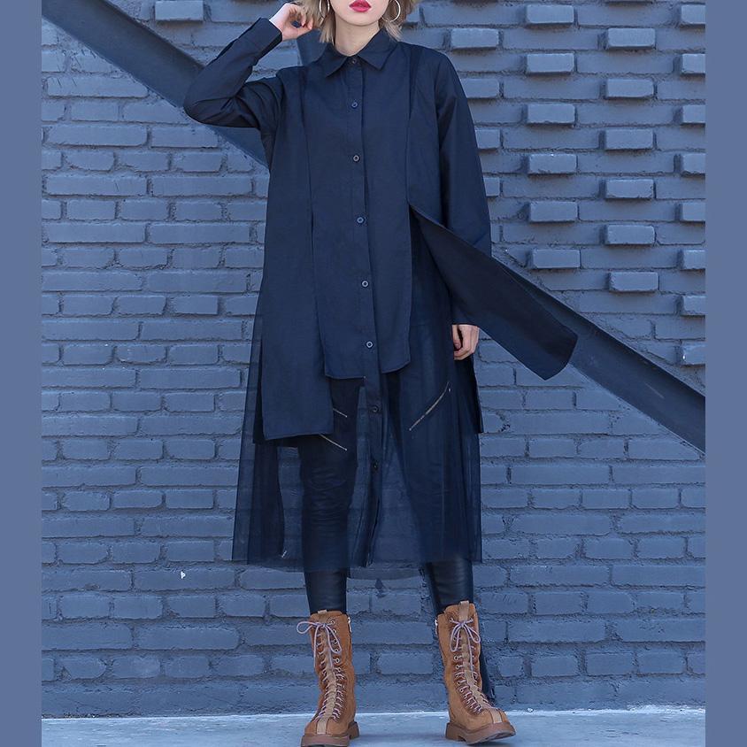 Modern Turn-down Collar Cotton Clothes Pakistani Pattern Black Shift Dress